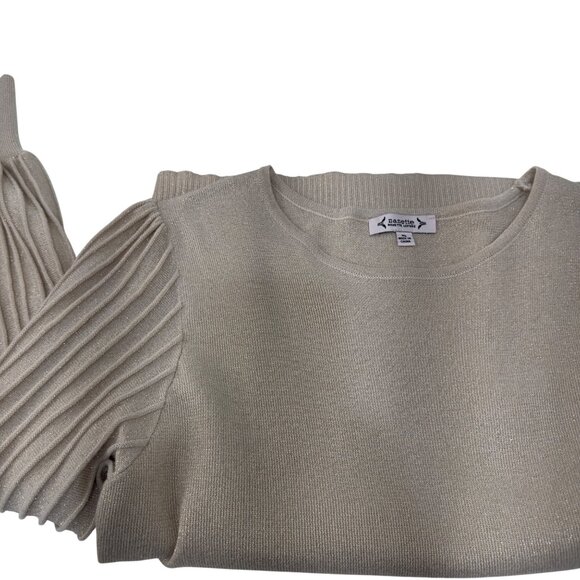 Nanette Lepore Women Gold Beige Knit Top Sweater XL Button Cuffs Pleated Sleeves - Picture 10 of 11
